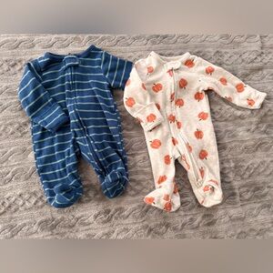 Blue Striped and Cream Pumpkin Preemie Baby Footies